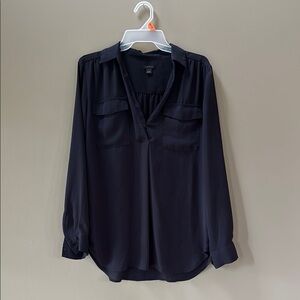 Ann Taylor Blue Relaxed Notched Collar Blouse